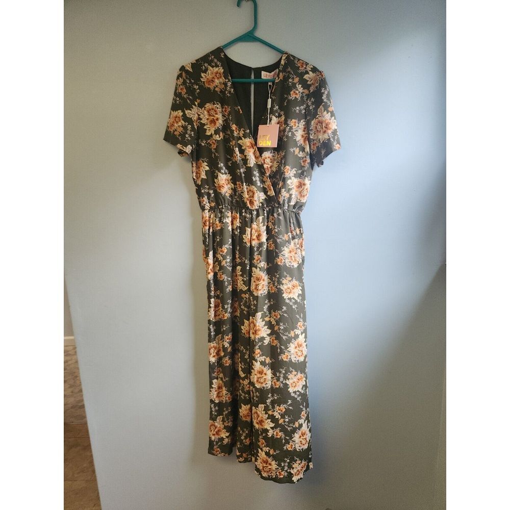 Leyden Womens‎ Green Floral S Romper Dress With Back Cut Out